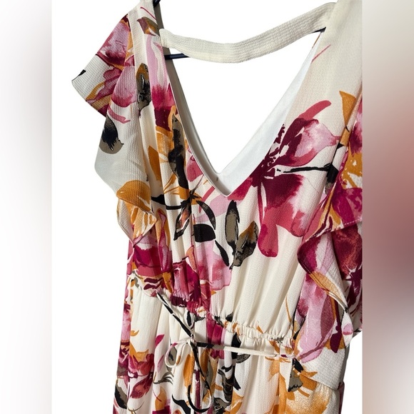 Iz Byer floral maxi dress-Size L- buttons, lined, slit - Picture 4 of 6